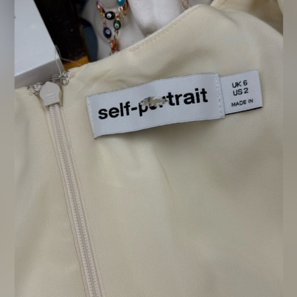 🆕 SELF-PORTRAIT 🧿 BNWOT Cream Ecru Crepe Buttoned Midi Dress, Sz UK 6/ US 2 - Picture 12 of 14